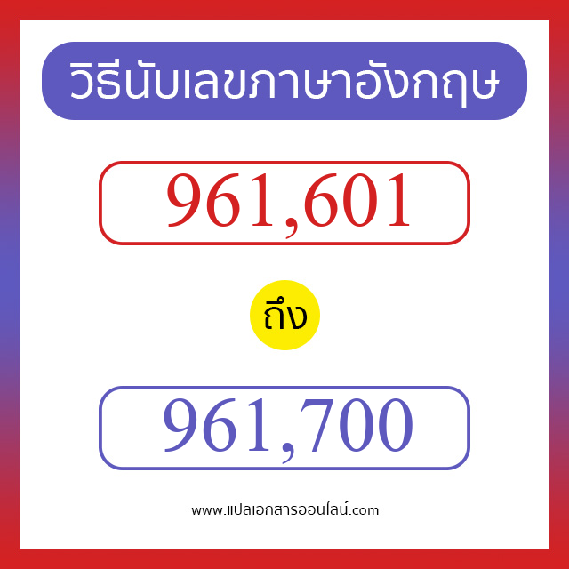 วิธีนับตัวเลขภาษาอังกฤษ 961601 ถึง 961700 เอาไว้คุยกับชาวต่างชาติ