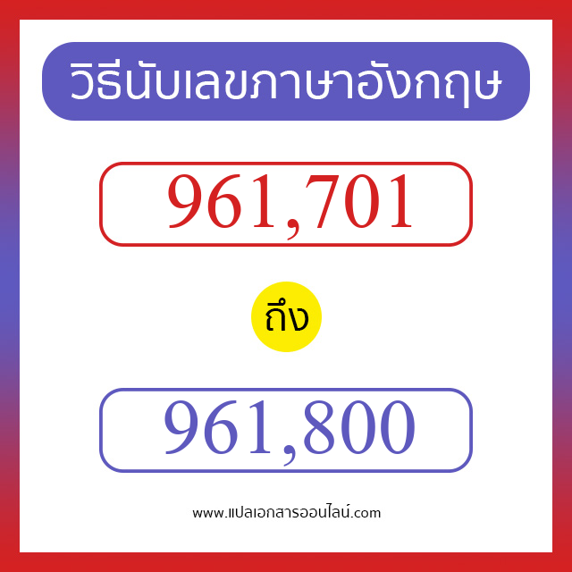 วิธีนับตัวเลขภาษาอังกฤษ 961701 ถึง 961800 เอาไว้คุยกับชาวต่างชาติ