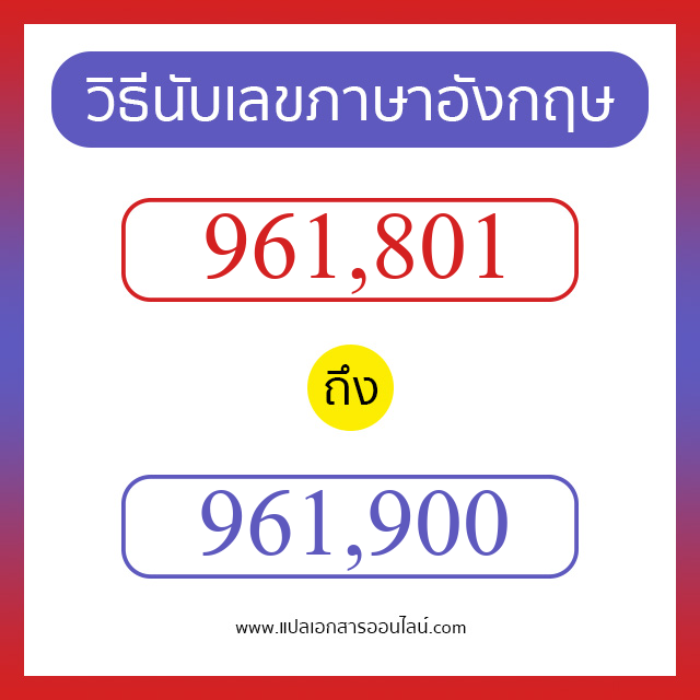 วิธีนับตัวเลขภาษาอังกฤษ 961801 ถึง 961900 เอาไว้คุยกับชาวต่างชาติ