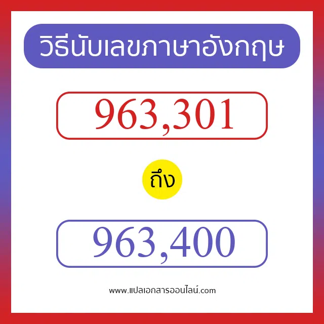 วิธีนับตัวเลขภาษาอังกฤษ 963301 ถึง 963400 เอาไว้คุยกับชาวต่างชาติ