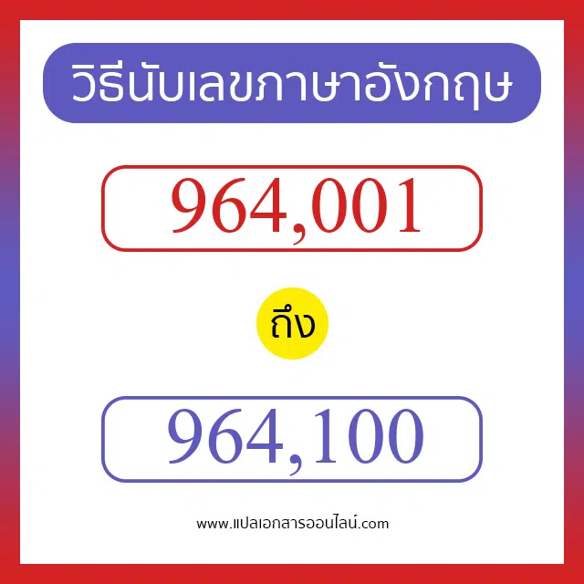 วิธีนับตัวเลขภาษาอังกฤษ 964001 ถึง 964100 เอาไว้คุยกับชาวต่างชาติ