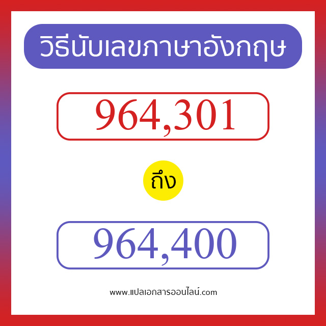 วิธีนับตัวเลขภาษาอังกฤษ 964301 ถึง 964400 เอาไว้คุยกับชาวต่างชาติ