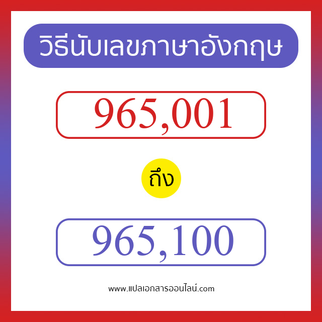 วิธีนับตัวเลขภาษาอังกฤษ 965001 ถึง 965100 เอาไว้คุยกับชาวต่างชาติ