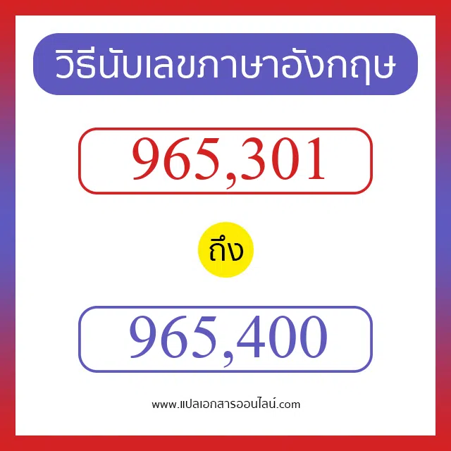 วิธีนับตัวเลขภาษาอังกฤษ 965301 ถึง 965400 เอาไว้คุยกับชาวต่างชาติ
