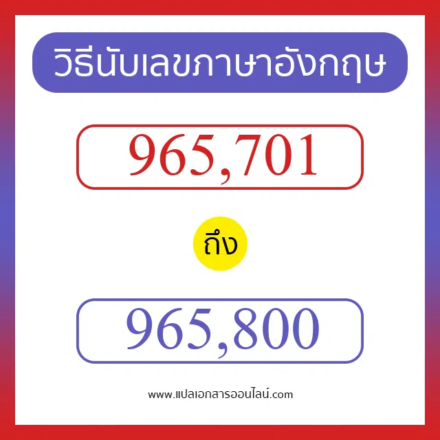 วิธีนับตัวเลขภาษาอังกฤษ 965701 ถึง 965800 เอาไว้คุยกับชาวต่างชาติ