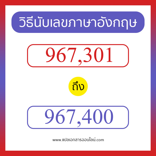 วิธีนับตัวเลขภาษาอังกฤษ 967301 ถึง 967400 เอาไว้คุยกับชาวต่างชาติ