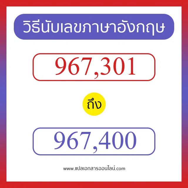วิธีนับตัวเลขภาษาอังกฤษ 967301 ถึง 967400 เอาไว้คุยกับชาวต่างชาติ