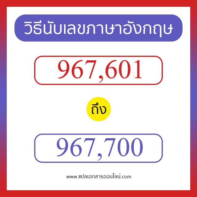 วิธีนับตัวเลขภาษาอังกฤษ 967601 ถึง 967700 เอาไว้คุยกับชาวต่างชาติ