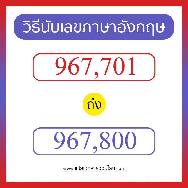 วิธีนับตัวเลขภาษาอังกฤษ 967701 ถึง 967800 เอาไว้คุยกับชาวต่างชาติ