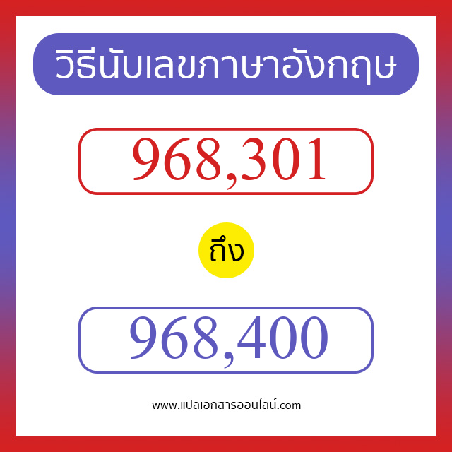 วิธีนับตัวเลขภาษาอังกฤษ 968301 ถึง 968400 เอาไว้คุยกับชาวต่างชาติ