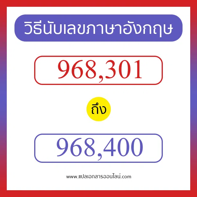 วิธีนับตัวเลขภาษาอังกฤษ 968301 ถึง 968400 เอาไว้คุยกับชาวต่างชาติ