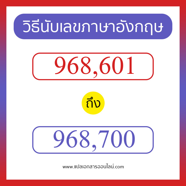 วิธีนับตัวเลขภาษาอังกฤษ 968601 ถึง 968700 เอาไว้คุยกับชาวต่างชาติ