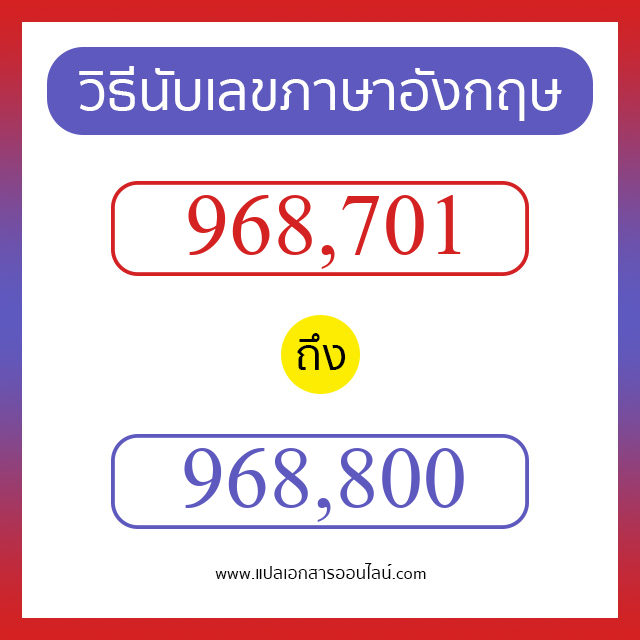 วิธีนับตัวเลขภาษาอังกฤษ 968701 ถึง 968800 เอาไว้คุยกับชาวต่างชาติ