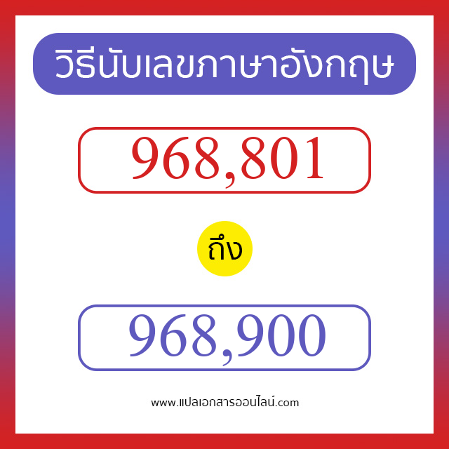 วิธีนับตัวเลขภาษาอังกฤษ 968801 ถึง 968900 เอาไว้คุยกับชาวต่างชาติ