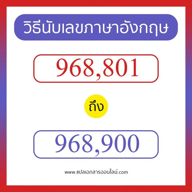 วิธีนับตัวเลขภาษาอังกฤษ 968801 ถึง 968900 เอาไว้คุยกับชาวต่างชาติ
