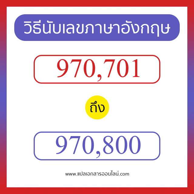 วิธีนับตัวเลขภาษาอังกฤษ 970701 ถึง 970800 เอาไว้คุยกับชาวต่างชาติ