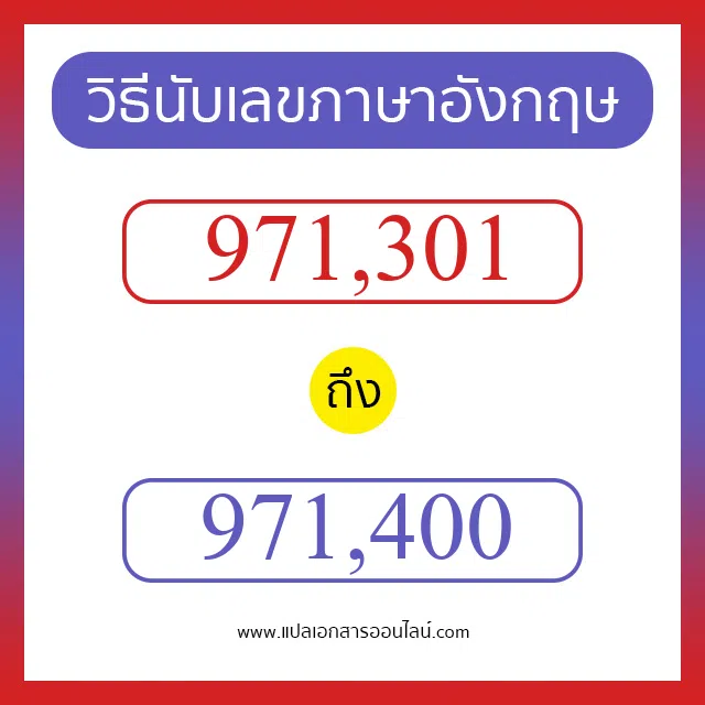 วิธีนับตัวเลขภาษาอังกฤษ 971301 ถึง 971400 เอาไว้คุยกับชาวต่างชาติ