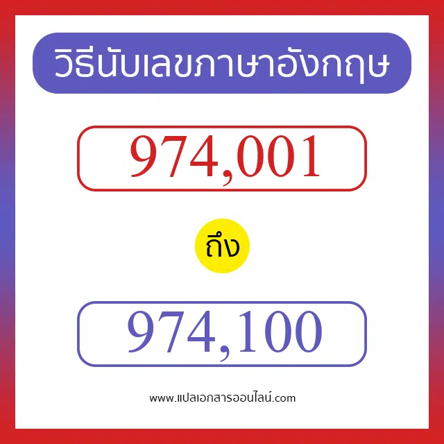 วิธีนับตัวเลขภาษาอังกฤษ 974001 ถึง 974100 เอาไว้คุยกับชาวต่างชาติ