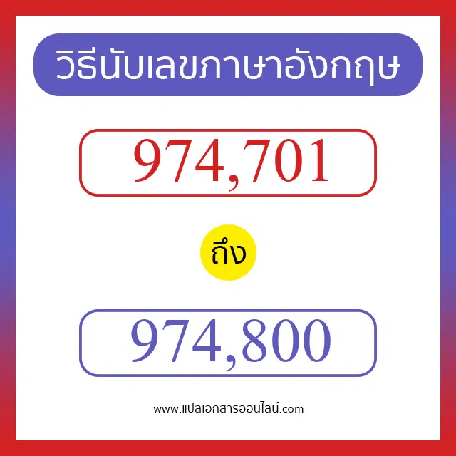 วิธีนับตัวเลขภาษาอังกฤษ 974701 ถึง 974800 เอาไว้คุยกับชาวต่างชาติ