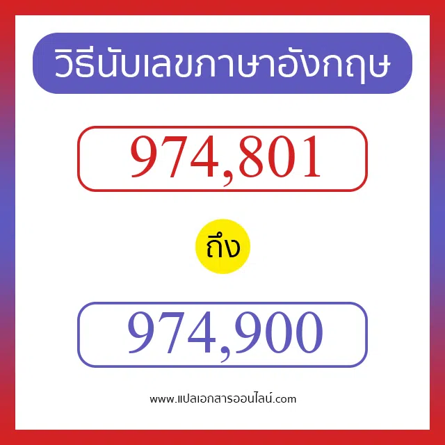 วิธีนับตัวเลขภาษาอังกฤษ 974801 ถึง 974900 เอาไว้คุยกับชาวต่างชาติ