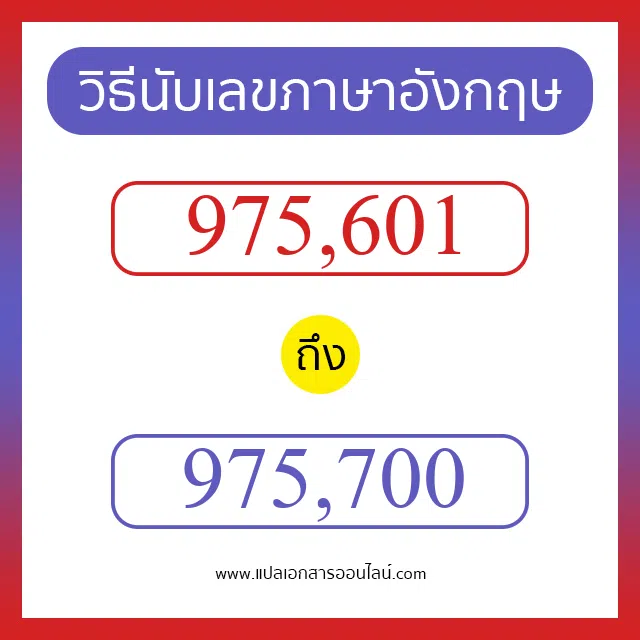 วิธีนับตัวเลขภาษาอังกฤษ 975601 ถึง 975700 เอาไว้คุยกับชาวต่างชาติ