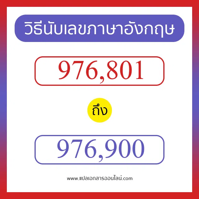 วิธีนับตัวเลขภาษาอังกฤษ 976801 ถึง 976900 เอาไว้คุยกับชาวต่างชาติ