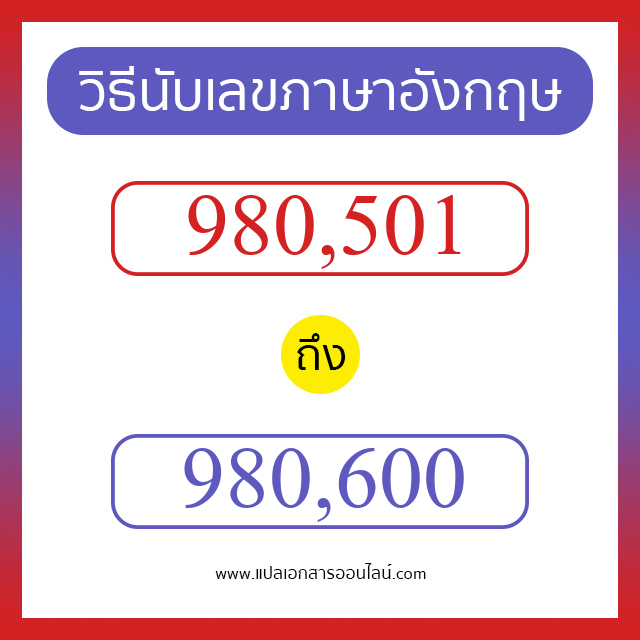 วิธีนับตัวเลขภาษาอังกฤษ 980501 ถึง 980600 เอาไว้คุยกับชาวต่างชาติ