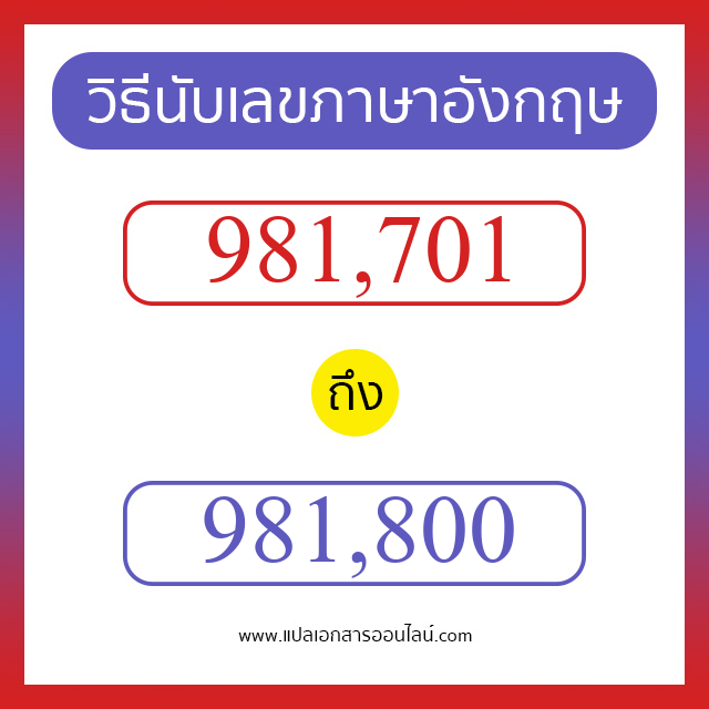 วิธีนับตัวเลขภาษาอังกฤษ 981701 ถึง 981800 เอาไว้คุยกับชาวต่างชาติ