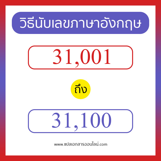 วิธีนับตัวเลขภาษาอังกฤษ 31001 ถึง 31100 เอาไว้คุยกับชาวต่างชาติ