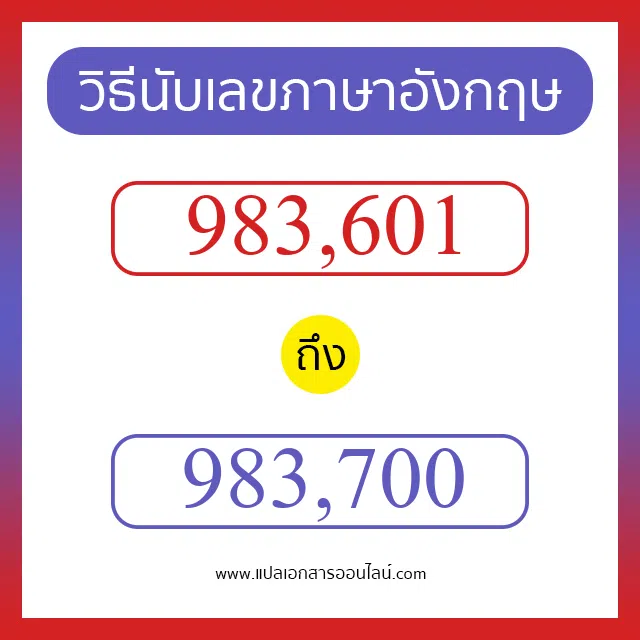 วิธีนับตัวเลขภาษาอังกฤษ 983601 ถึง 983700 เอาไว้คุยกับชาวต่างชาติ