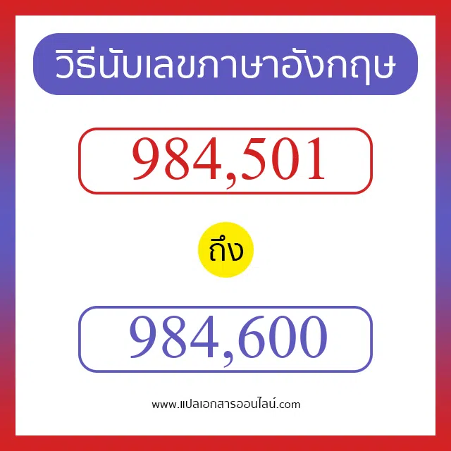 วิธีนับตัวเลขภาษาอังกฤษ 984501 ถึง 984600 เอาไว้คุยกับชาวต่างชาติ