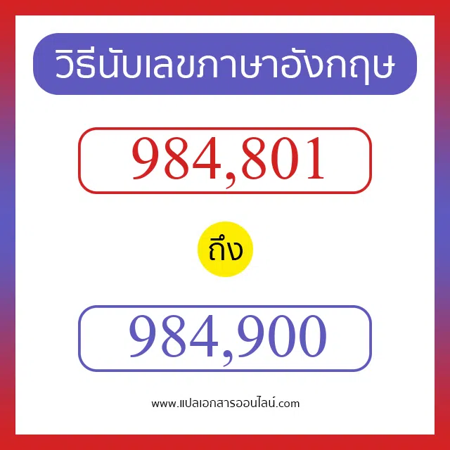 วิธีนับตัวเลขภาษาอังกฤษ 984801 ถึง 984900 เอาไว้คุยกับชาวต่างชาติ