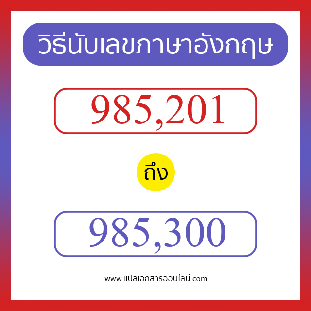 วิธีนับตัวเลขภาษาอังกฤษ 985201 ถึง 985300 เอาไว้คุยกับชาวต่างชาติ