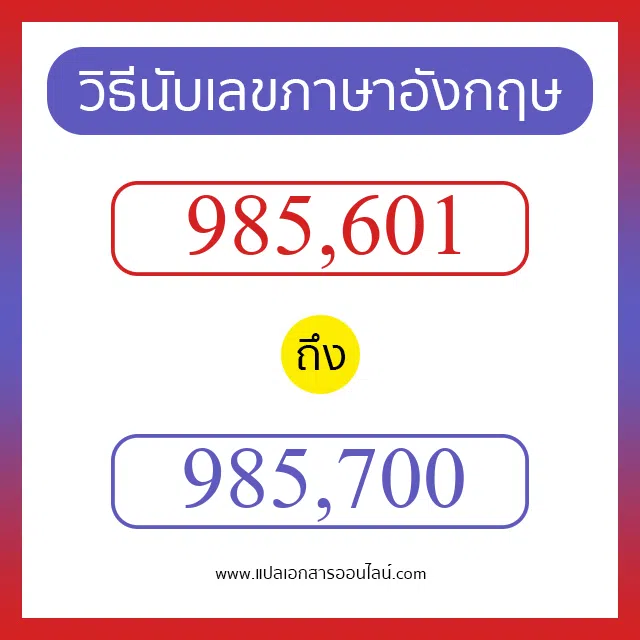 วิธีนับตัวเลขภาษาอังกฤษ 985601 ถึง 985700 เอาไว้คุยกับชาวต่างชาติ