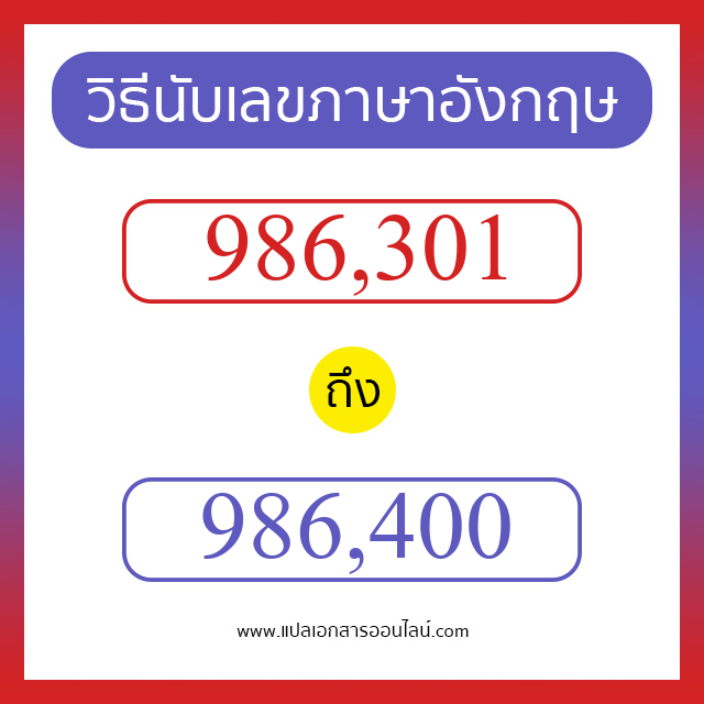 วิธีนับตัวเลขภาษาอังกฤษ 986301 ถึง 986400 เอาไว้คุยกับชาวต่างชาติ