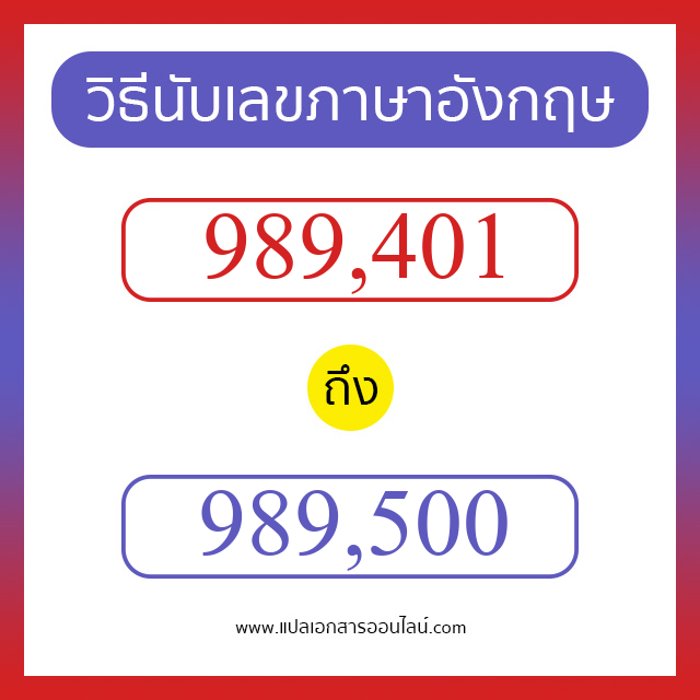 วิธีนับตัวเลขภาษาอังกฤษ 989401 ถึง 989500 เอาไว้คุยกับชาวต่างชาติ