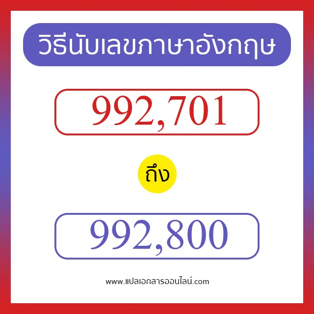 วิธีนับตัวเลขภาษาอังกฤษ 992701 ถึง 992800 เอาไว้คุยกับชาวต่างชาติ