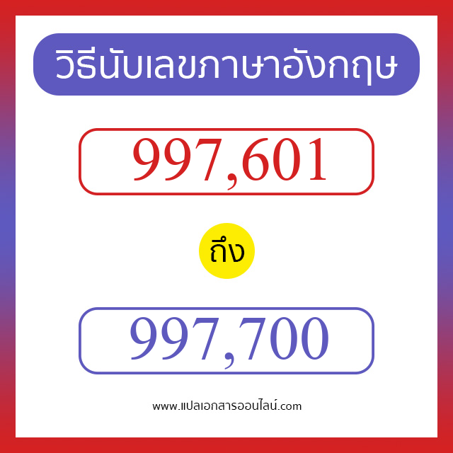 วิธีนับตัวเลขภาษาอังกฤษ 997601 ถึง 997700 เอาไว้คุยกับชาวต่างชาติ