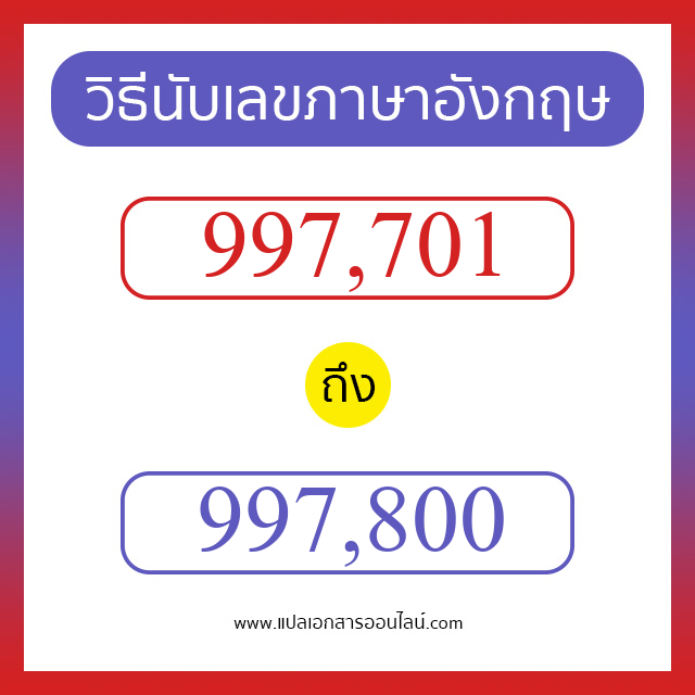 วิธีนับตัวเลขภาษาอังกฤษ 997701 ถึง 997800 เอาไว้คุยกับชาวต่างชาติ