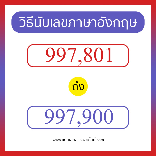 วิธีนับตัวเลขภาษาอังกฤษ 997801 ถึง 997900 เอาไว้คุยกับชาวต่างชาติ