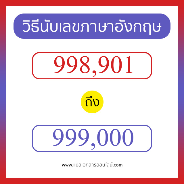 วิธีนับตัวเลขภาษาอังกฤษ 998901 ถึง 999000 เอาไว้คุยกับชาวต่างชาติ