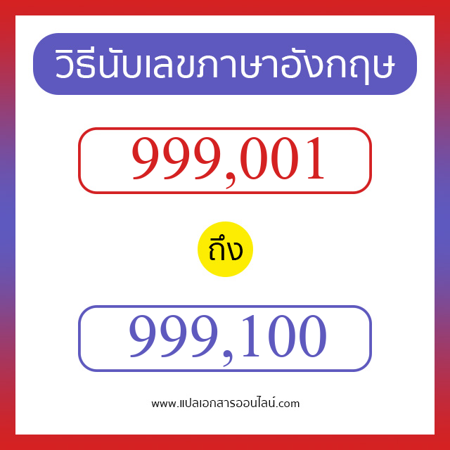 วิธีนับตัวเลขภาษาอังกฤษ 999001 ถึง 999100 เอาไว้คุยกับชาวต่างชาติ