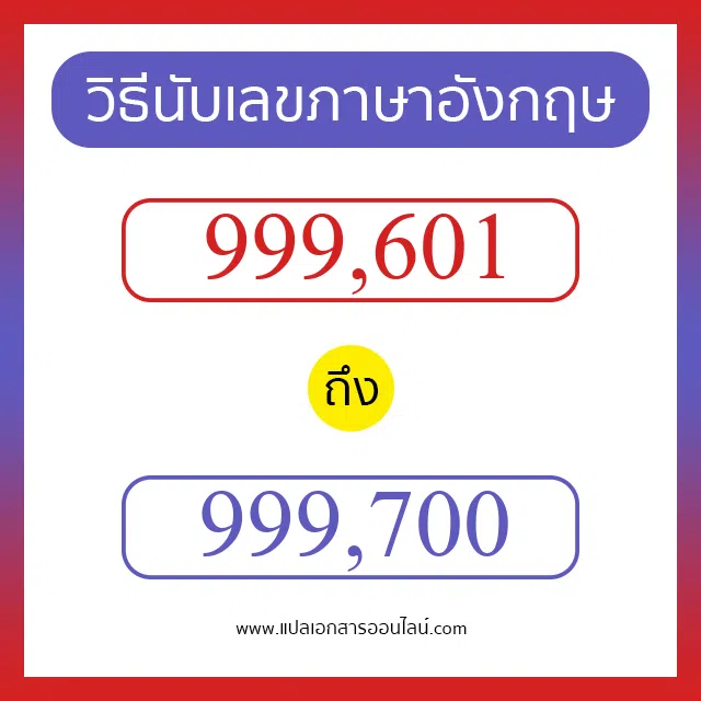 วิธีนับตัวเลขภาษาอังกฤษ 999601 ถึง 999700 เอาไว้คุยกับชาวต่างชาติ
