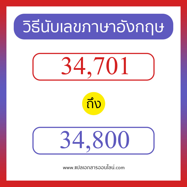 วิธีนับตัวเลขภาษาอังกฤษ 34701 ถึง 34800 เอาไว้คุยกับชาวต่างชาติ