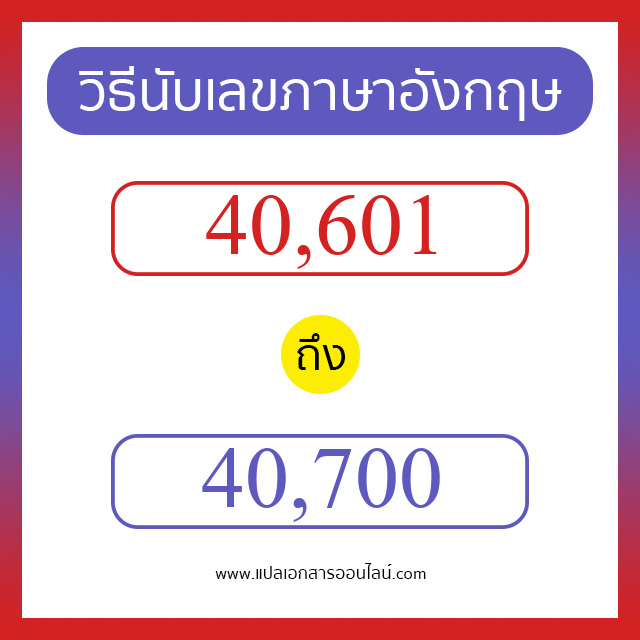 วิธีนับตัวเลขภาษาอังกฤษ 40601 ถึง 40700 เอาไว้คุยกับชาวต่างชาติ