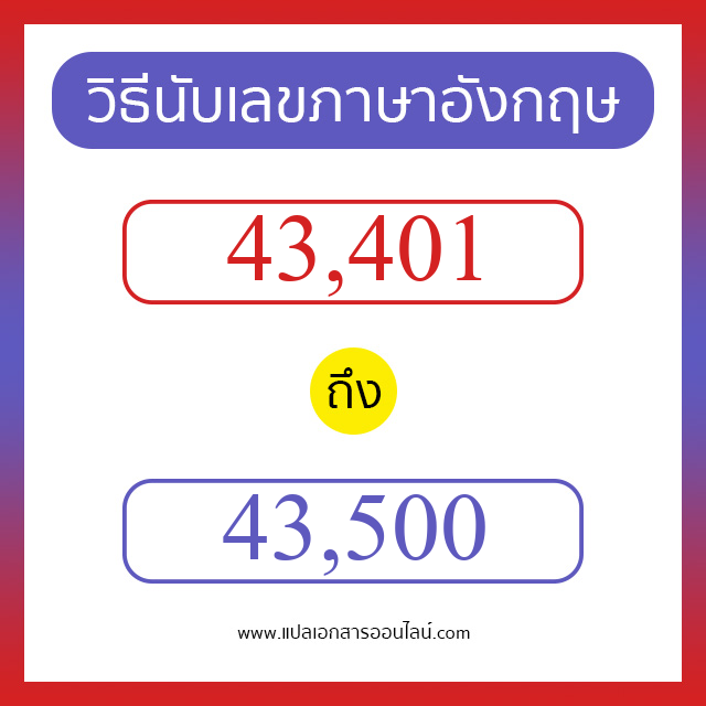 วิธีนับตัวเลขภาษาอังกฤษ 43401 ถึง 43500 เอาไว้คุยกับชาวต่างชาติ