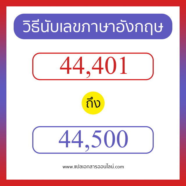 วิธีนับตัวเลขภาษาอังกฤษ 44401 ถึง 44500 เอาไว้คุยกับชาวต่างชาติ