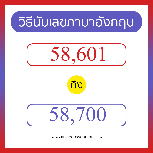 วิธีนับตัวเลขภาษาอังกฤษ 58601 ถึง 58700 เอาไว้คุยกับชาวต่างชาติ