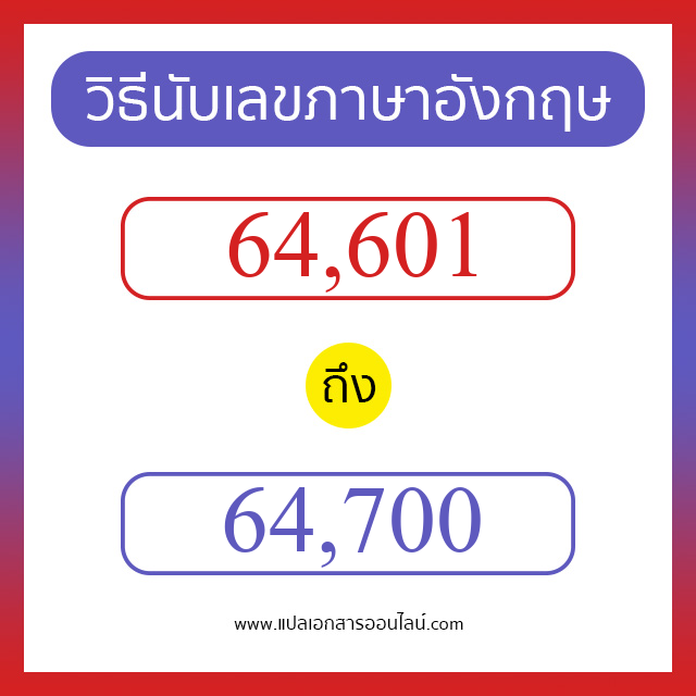 วิธีนับตัวเลขภาษาอังกฤษ 64601 ถึง 64700 เอาไว้คุยกับชาวต่างชาติ