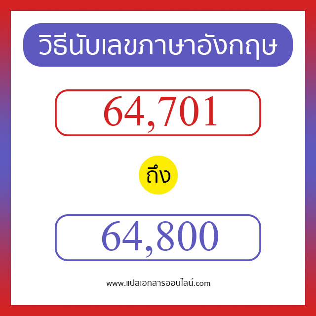 วิธีนับตัวเลขภาษาอังกฤษ 64701 ถึง 64800 เอาไว้คุยกับชาวต่างชาติ